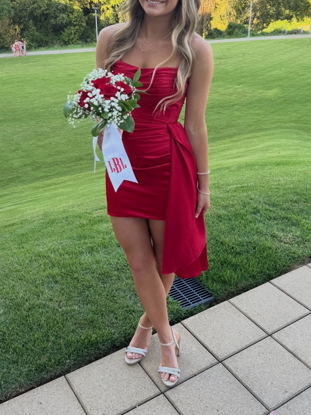 Strapless Red Mini Dress with Side Draped Detail